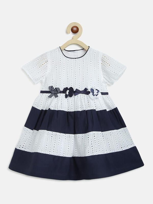 White And Navy Lace Dress image number null